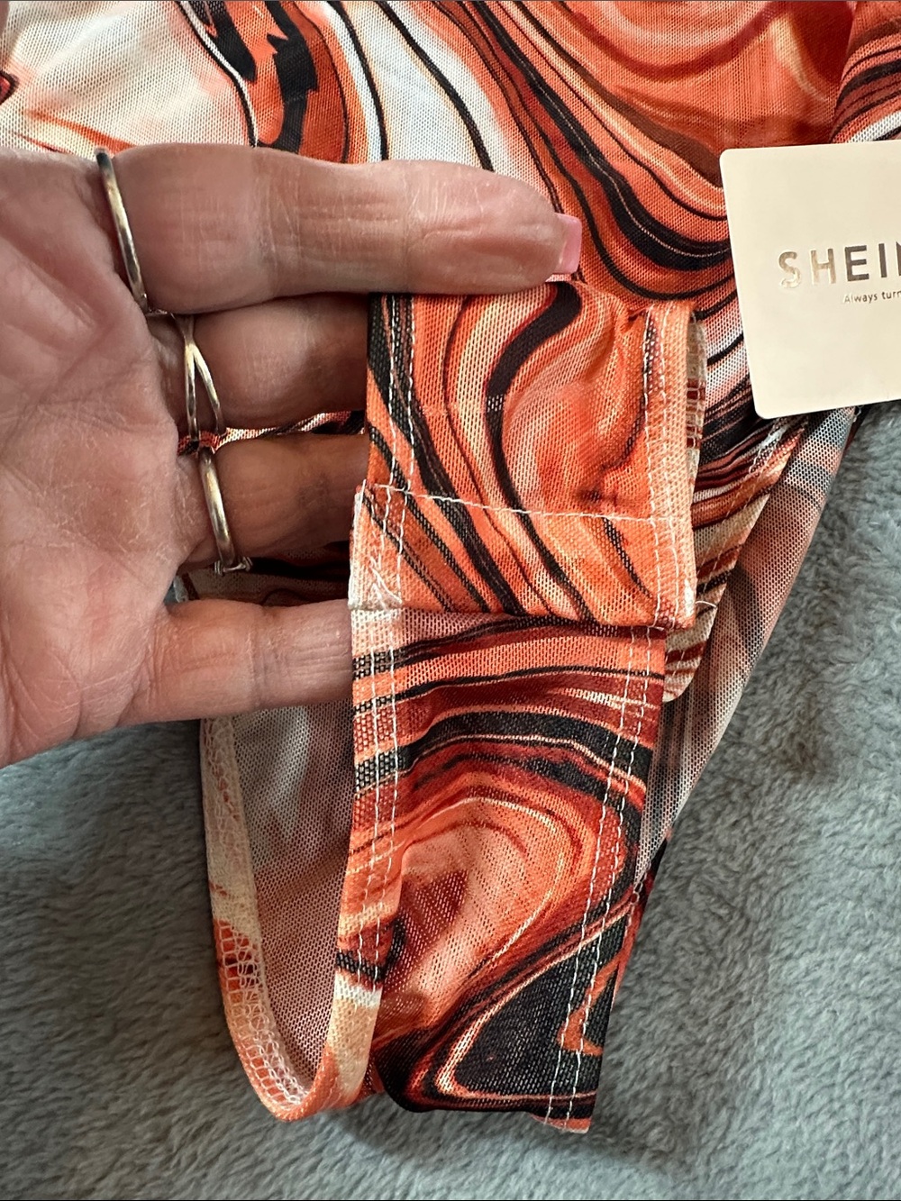 NWT SHEIN BAE Orange Swirl Cutout Long Sleeve MESH Bodysuit SZ S 🧡🤎 - Picture 4 of 10